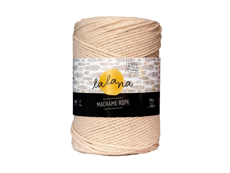 lalana Wolle Macrame rope 2mm, 500g, Beige, Packungsgrösse: 1 Stück, Länge: 160 m, Material: Baumwolle, Detailfarbe: Beige, Nadelstärke: 3 mm, 4 mm, Waschbar bei: 30 °C