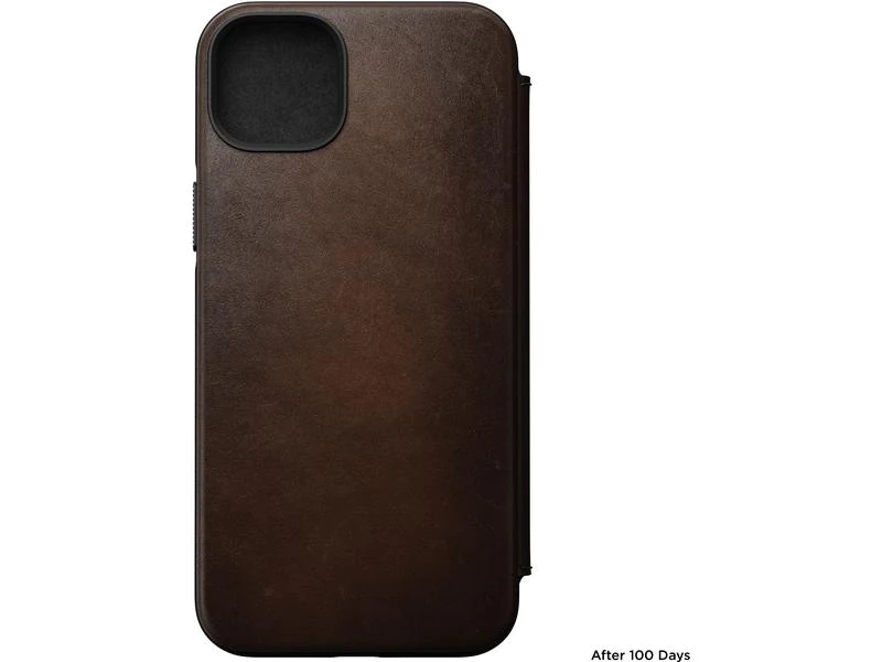 Nomad Book Cover Modern Leather Folio iPhone 14 Plus Braun