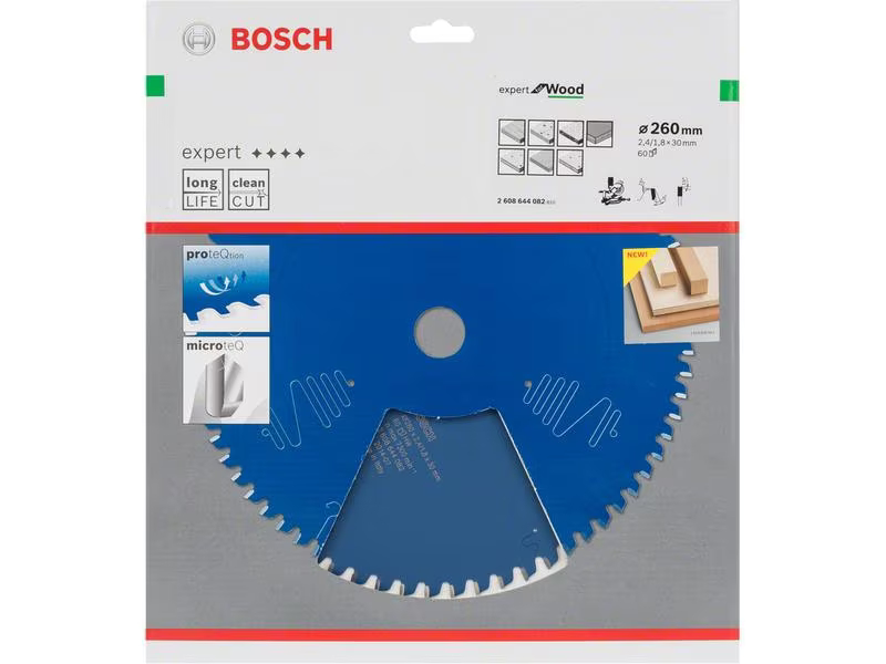 Bosch Professional Kreissägeblatt Expert for Wood, 260 x 30 x 2.4 mm, Z 60, Zubehörtyp: Kreissägeblatt, Verpackungseinheit: 1 Stück, Für Material: Holz