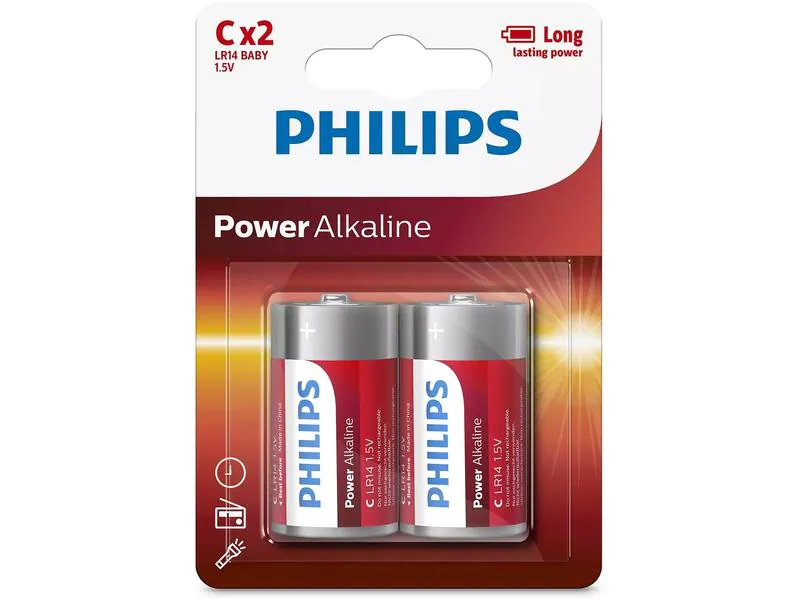 Philips Batterie Batterie Power Alkaline C 2 Stück, Batterietyp: 9V Block, Verpackungseinheit: 2 Stück