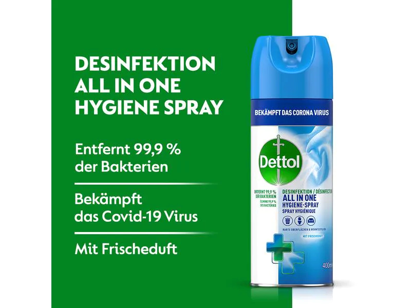 Dettol Allzweckreiniger Desinfektion Aerosol Spray 400 ml, Volumen: 400 ml, Eigenschaft: Spray, Einsatzgebiet: Oberflächen, Natürlich Leben: Keine Besonderheiten