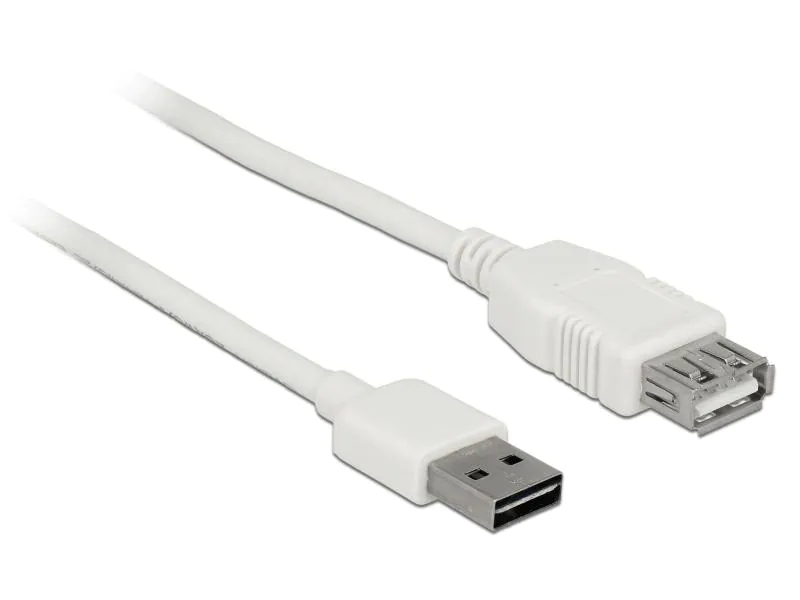 Delock USB 2.0-Verlängerungskabel A - A EASY-USB 2 m, Kabeltyp: Verlängerungskabel, Farbe: Weiss, USB Standard: 2.0 (480 Mbps), Länge: 2 m, USB Anschluss 2 (Endgerät): USB A, Geschlecht Anschluss 2 (Endgerät): Female (Buchse)