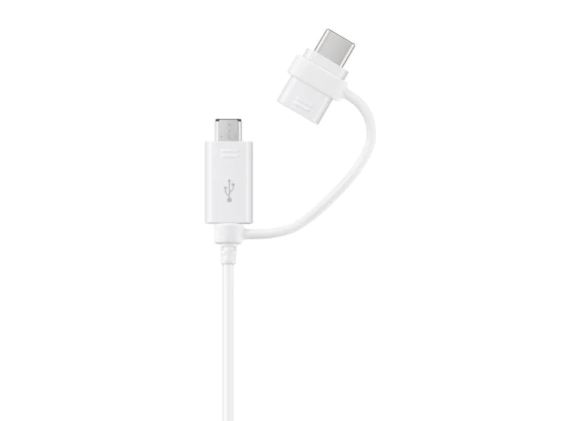 Samsung USB-Kabel USB A - Micro-USB B/USB C 1.5 m, Kabeltyp: Multiadapterkabel, Farbe: Weiss, USB Standard: 2.0 (480 Mbps), Länge: 1.5 m, USB Anschluss 2 (Endgerät): Micro-USB B, USB C, Geschlecht Anschluss 2 (Endgerät): Male (Stecker)