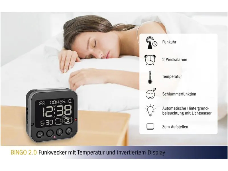 TFA Dostmann Funkwecker Bingo Schwarz