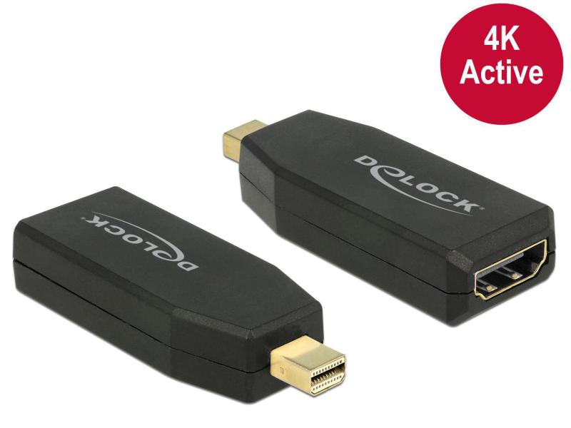 DeLock Adapter Mini DP1.2 m - HDMI f, 4K aktiv, Typ: Adapter, Videoanschluss Seite A: Mini-DisplayPort, Videoanschluss Seite B: HDMI