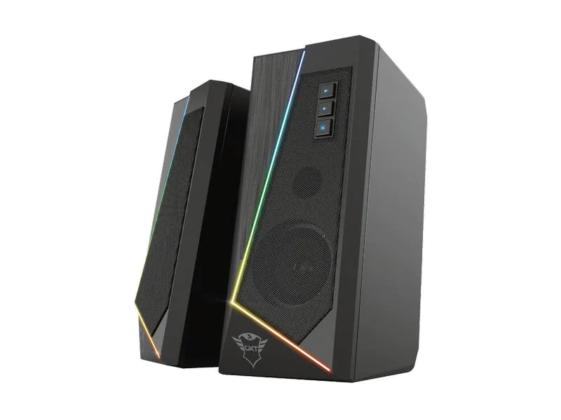 Trust PC-Lautsprecher GTX 609 Zoxa RGB-Illuminated, Audiokanäle: 2.0, Farbe: Schwarz, Schnittstellen: USB, Ausstattung: LED-Beleuchtung, Lautstärkeregler, 3,5 mm Klinke, Kapazität Wattstunden: 0 Wh