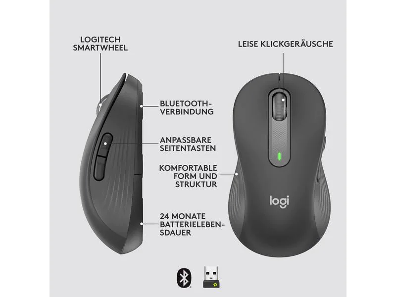 Logitech Maus Signature M650 L left Graphite