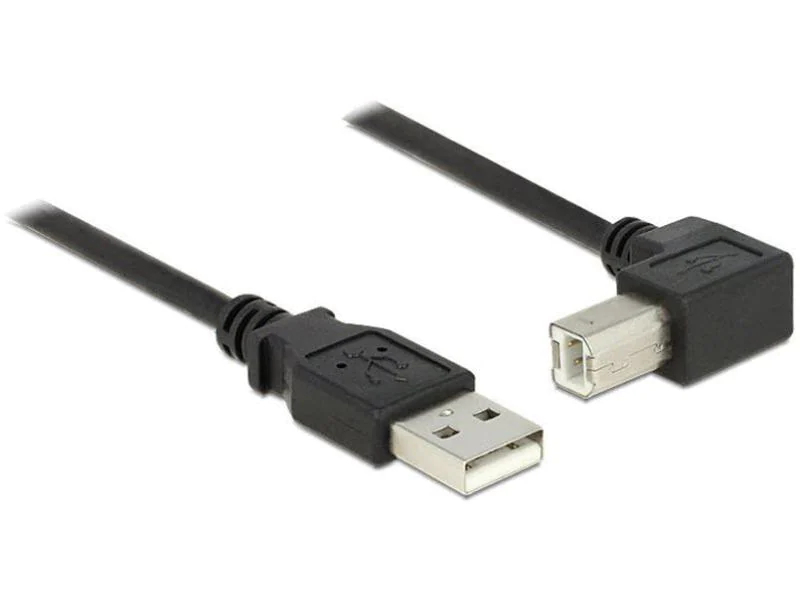 DeLock USB2.0 Kabel, A - B, 2m, SW, gew., Typ: Anschlusskabel, Steckertyp Seite A: USB-A Stecker, Farbe: Schwarz, Steckertyp Seite B: USB-B Stecker, USB Standard: 2.0, Winkelstecker: Einseitig gewinkelt, Länge: 2 m, Besondere Eigenschaften: Keine