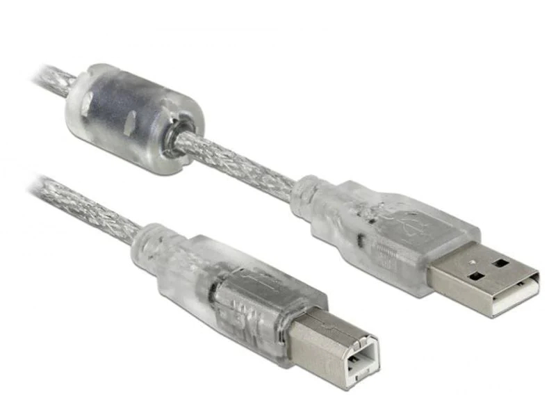 USB-Kabel 0.5m A-B, USB 1.1 + 2.0 tauglich, transparent, mit Ferritkern