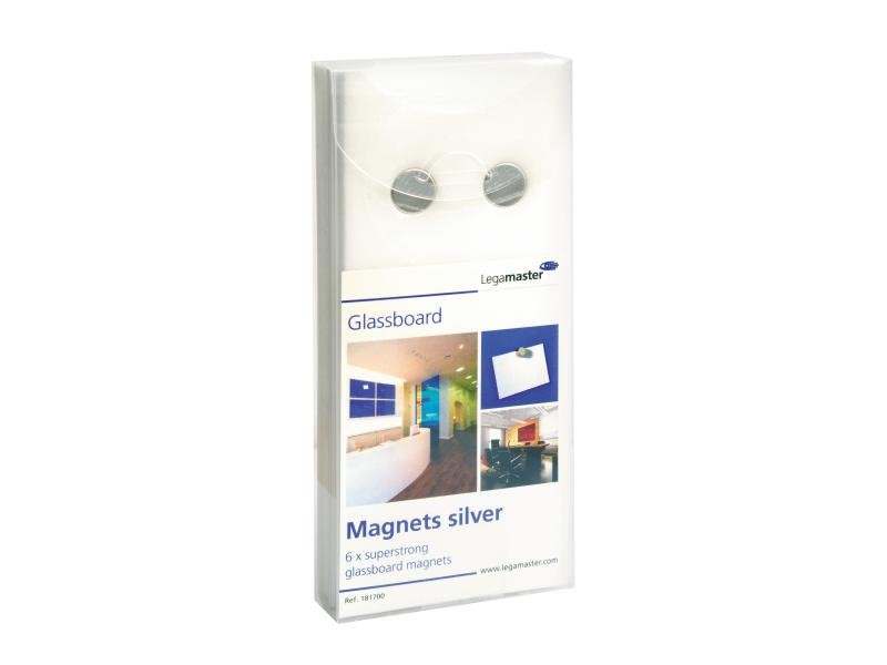 Legamaster Haftmagnet für Glasboards, Silber, 6 Stück, Farbe: Silber, Verpackungseinheit: 6 Stück, Belastbarkeit: 0.3 kg