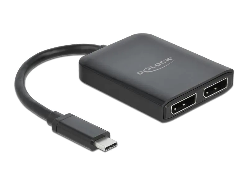 Delock 2-Port Signalsplitter USB-C - Displayport, MST/VXP support, Anzahl Ports: 2, Schnittstellen: DisplayPort, USB Typ C, Signalverstärkung: Aktiv