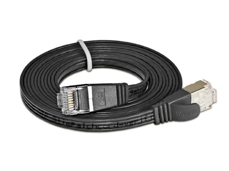 Wirewin Slimpatchkabel Cat 6, STP, 10 m, Schwarz, Farbe: Schwarz, Form: Flach, Zusatzfunktionen: Mit Klinkenschutz, Längenaufdruck auf Stecker, Länge: 10 m, Anschlüsse LAN: RJ45 - RJ45, Produkttyp: Slimpatchkabel