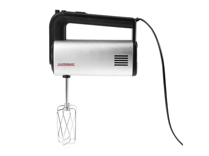 Gastroback Handmixer Design Handmixer Pro Silber Schwarz, Motorleistung: 500 W, Funktionen: Kneten; Schlagen; Zerkleinern; Pürieren; Mixen, Farbe: Silber; Schwarz, Anzahl Betriebsstufen: 5, Material: Aluminium; Kunststoff, Pürierbecher: max. 800?ml, Hac