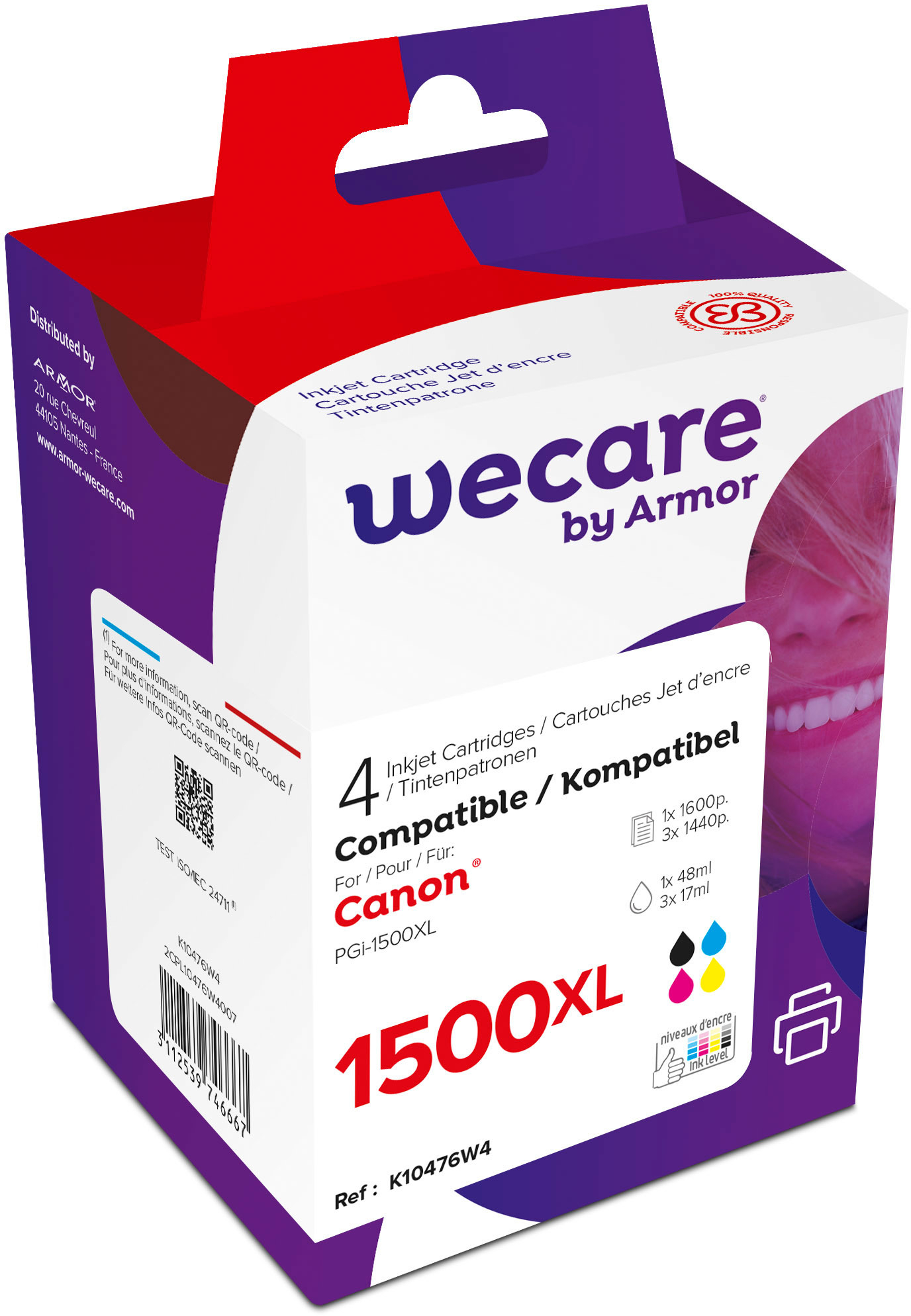 WECARE Multipack XL new built BKCMY PGI-1500XL PWE z.CanonMAXIFY MB2050 48/3x17ml