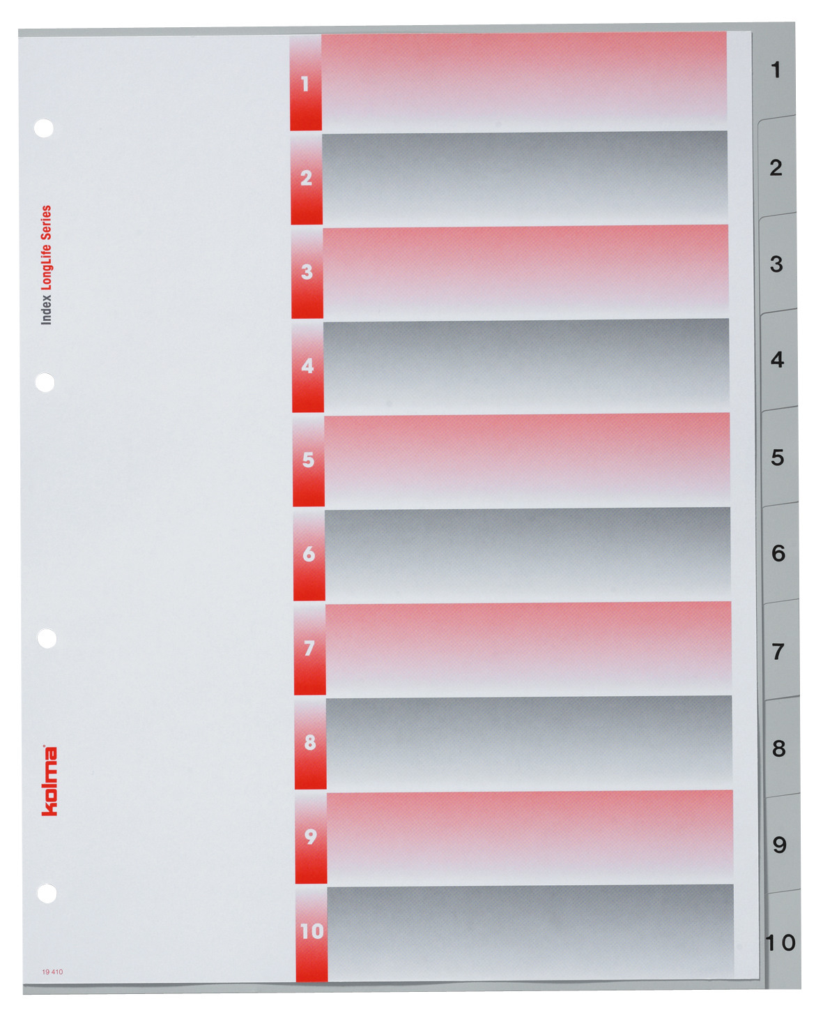 KOLMA Register LongLife XL A4 19.410.03 grau, 1-10, 4-Loch