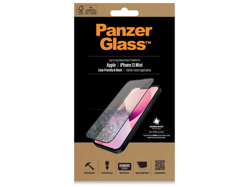 Panzerglass Displayschutz Case Friendly AB iPhone 13 mini, Mobiltelefon Kompatibilität: iPhone 13 mini, Folien Effekt: Antibakteriell, Selbstklebend, Stossfest, Kratzfest, Fettabweisend, Verpackungseinheit: 1 Stück, Kompatible Hersteller: Apple