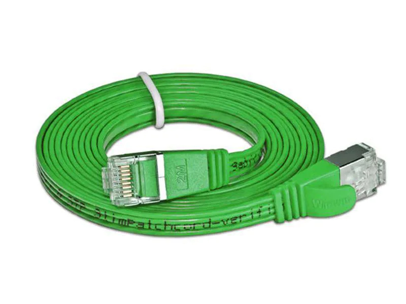 Wirewin Slimpatchkabel Cat 6, STP, 2 m, Grün, Farbe: Grün, Form: Flach, Zusatzfunktionen: Mit Klinkenschutz, Längenaufdruck auf Stecker, Länge: 2 m, Anschlüsse LAN: RJ45 - RJ45, Produkttyp: Slimpatchkabel