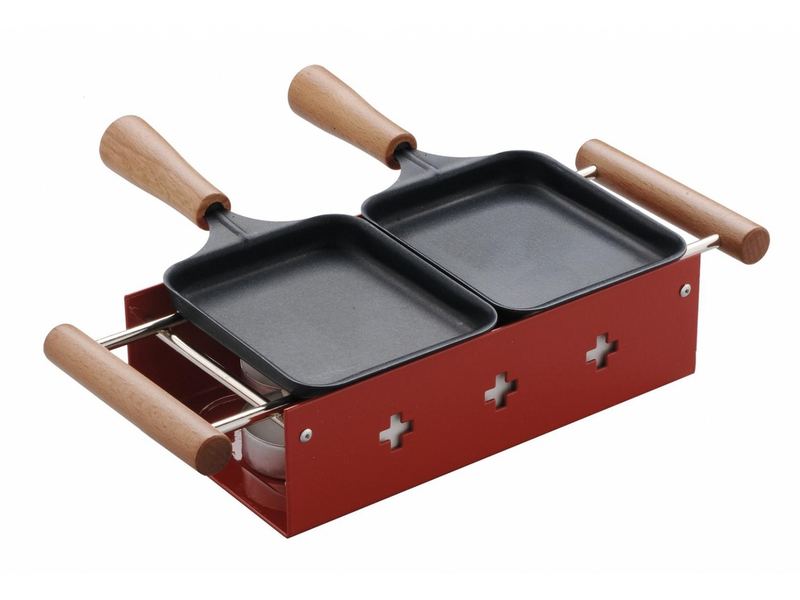 TTM Teelicht-Raclette Twiny Cheese rouge, Farbe: Rot; Schwarz, Form: Rechteck, Anzahl Teelichte: 4 ×, Material: Stahl