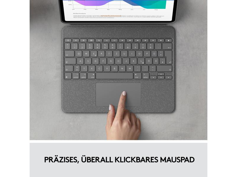 Logitech Tablet Tastatur Cover Combo Touch iPad Pro 12.9" 5. Gen., Verbindungsmöglichkeiten: Smart Connector, Tastaturlayout: QWERTZ (CH), Kompatible Hersteller: Apple, Bildschirmdiagonale: 12.9 ", Farbe: Grau, Tablet Kompatibilität: iPad Pro 12.9" (5.