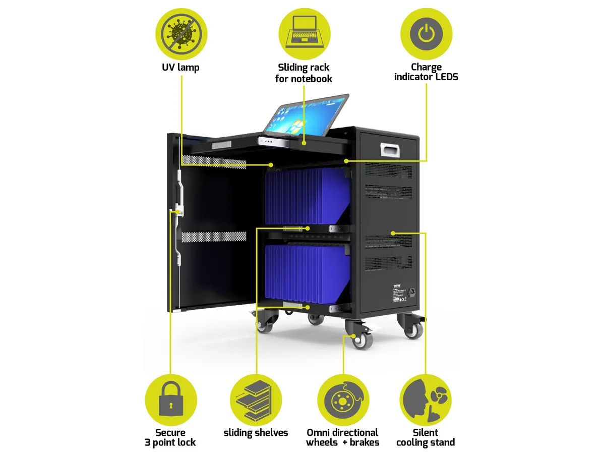 PORT Charging Cabinet 901958 20 Tablets+1 Notebook,Black