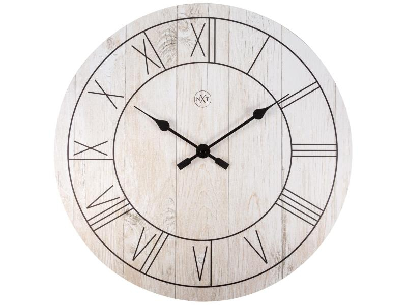 NeXtime Wanduhr Paul Ø 40 cm Weiss, Uhrtyp: Analog, Material: Holz, Farbe: Weiss, Funktionen: Zeit, Form: Rund, Betriebsart: Batteriebetrieb