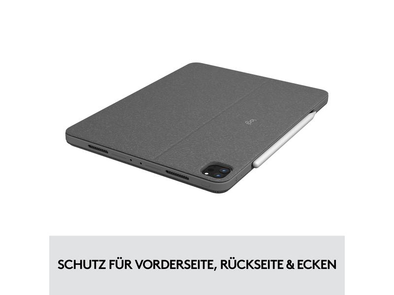 Logitech Tablet Tastatur Cover Combo Touch iPad Pro 12.9" 5. Gen., Verbindungsmöglichkeiten: Smart Connector, Tastaturlayout: QWERTZ (CH), Kompatible Hersteller: Apple, Bildschirmdiagonale: 12.9 ", Farbe: Grau, Tablet Kompatibilität: iPad Pro 12.9" (5.