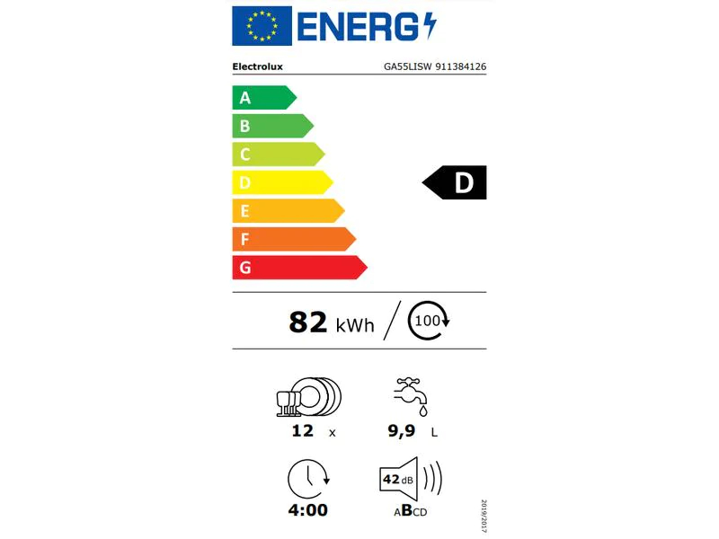 Electrolux Einbaugeschirrspüler GA55LISW Integrierbar, Energieeffizienzklasse EnEV 2020: D, Energieeffizienzklasse: Keine, Einbaunormen: CH 55, Einbaumodell: Ja, Geräuschentwicklung in Betrieb: 42 dBA, Breite: 54.6 cm
