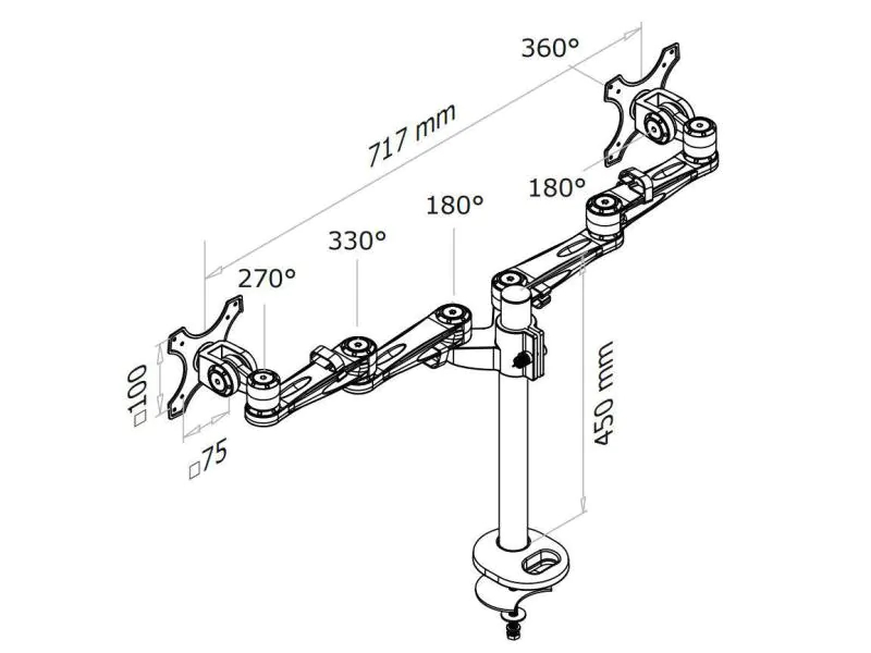 FPMA-D935DG 10-27"  NewStar Flatscreen Desk Mount (grommet) Silver