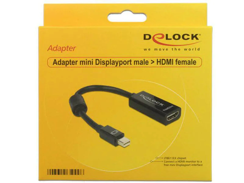 DeLock Adapter Mini-DisplayPort - HDMI, Typ: Adapter, Videoanschluss Seite A: Mini-DisplayPort, Videoanschluss Seite B: HDMI