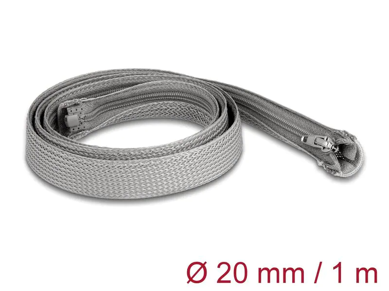 Delock Kabelschlauch 1 m x 20 mm Grau, Detailfarbe: Grau, Breite: 20 mm, Länge: 1 m, Produkttyp: Kabelschlauch, Ausstattung Kabelmanagement: Wiederverwendbar, Reissverschluss, Verpackungseinheit: 1 Stück