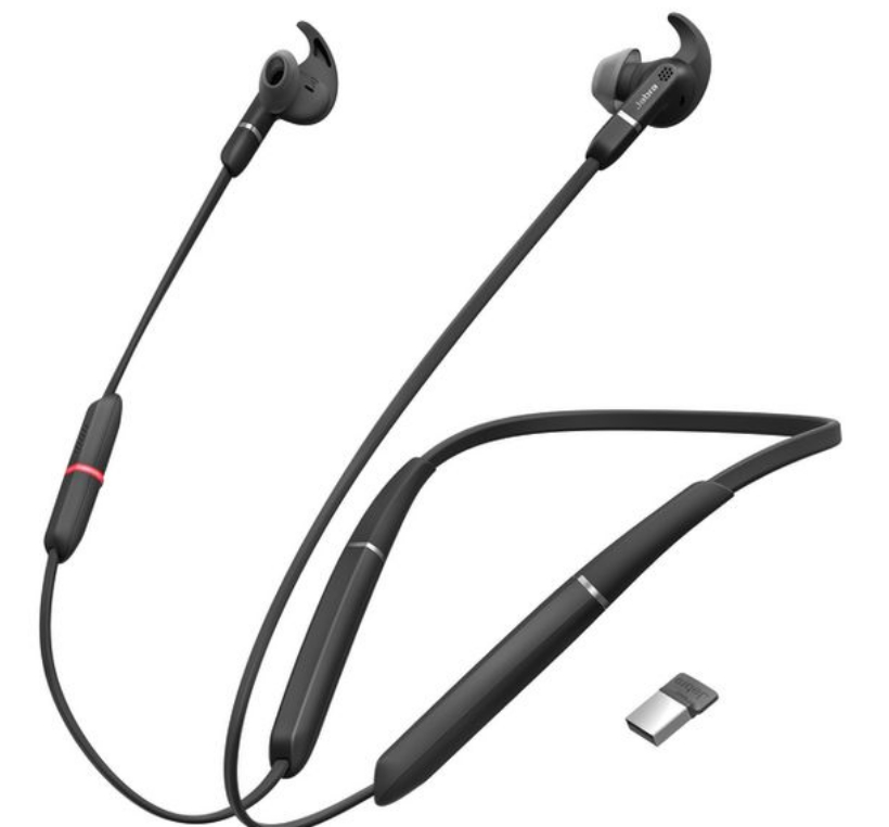 Jabra Headset Evolve 65e MS, Ausstattung Mikrofon: Noise Cancelling, Trageweise: Duo, Skype for Business, Verbindung zum Endgerät: Bluetooth, Tragestil: Nackenbügel, Trageform: In-Ear, Geeignet für: Home Office; Mobile Mitarbeiter