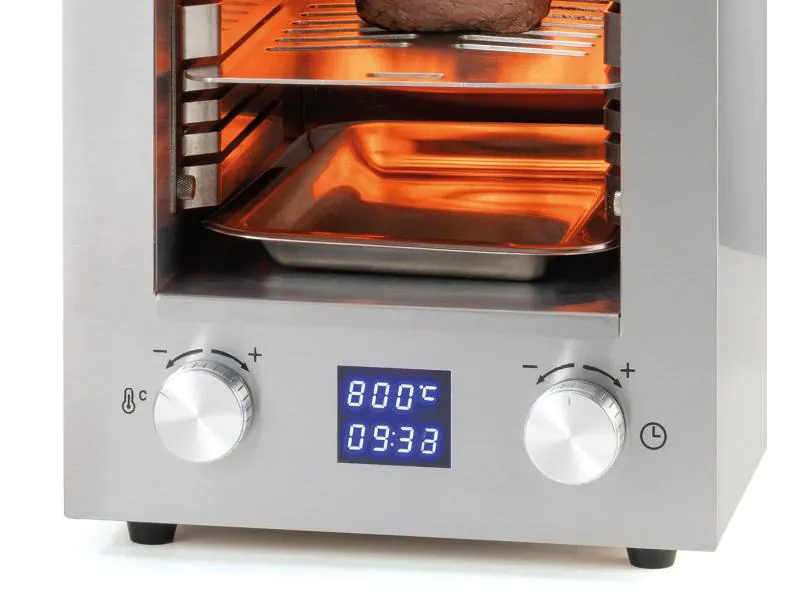 Koenig Elektrogrill Beef Grill, Betriebsart: 230 V, Farbe: Silber, Anzahl Brenner: 1 ×, Integriertes Thermometer: Ja, Typ: Oberhitzegrill, Tischgrill, Balkongrill, Stand, Zusatzausstattung: Bratenrost, Zubehörhaken