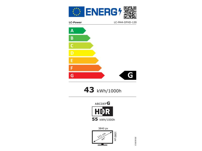 LC-Power Monitor LC-M44-DFHD-120, Bildschirmdiagonale: 43.8 ", Energieeffizienzklasse EnEV 2020: G, Energieeffizienzklasse: G, Auflösung: 3840 x 1080, Paneltyp: IPS, Bildschirmoberfläche: Entspiegelt