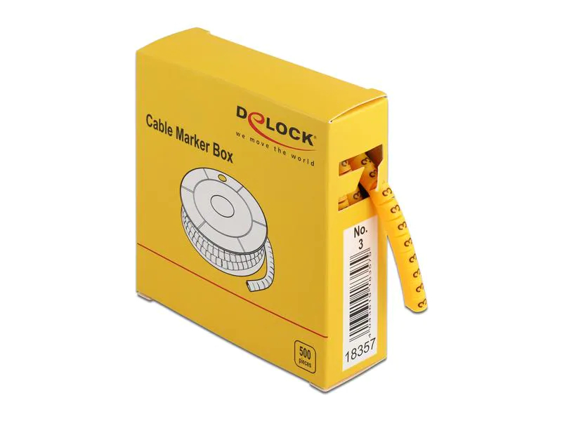 Delock Kabelkennzeichnung Nr.3, gelb 500 Stück, Produkttyp: Kabelbeschriftung, Ausstattung Kabelmanagement: Befestigungsclip, Verpackungseinheit: 500 Stück, Material: PVC, Farbe: Gelb