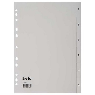 Biella Register A4 1-6 mit Indexblatt, Einteilung: 1-6, Überbreite: Nein, Material: Polypropylen, Farbe: Weiss, Grau
