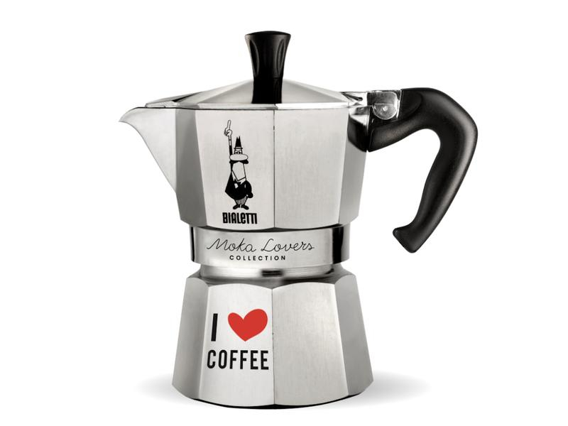 Bialetti Espressokanne I love Coffee 3 Tassen, Silber, Betriebsart: Manuell, Kompatible Kochfelder: Glaskeramik, Gas, Elektrisch, Halogen, Detailfarbe: Silber, Anzahl Tassen: 3 ×