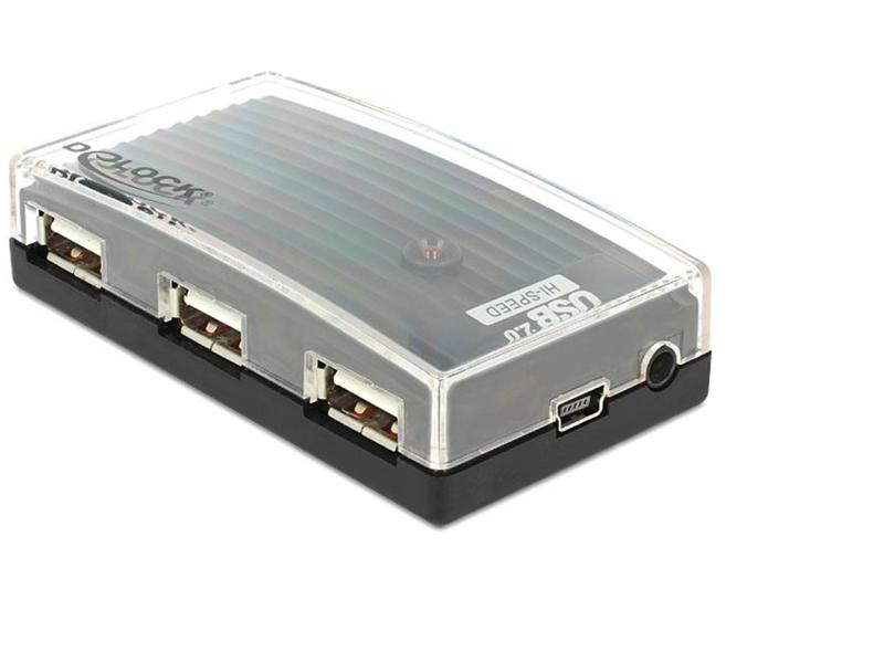 Delock USB-Hub 61393, Stromversorgung: Netzteil; USB, Anzahl Ports: 4, Farbe: Schwarz, USB Standard: 2.0 (480 Mbps)