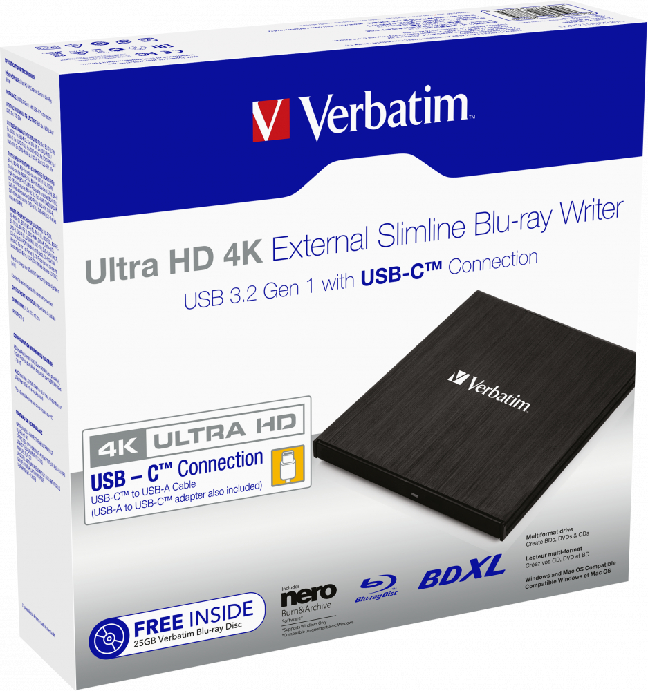 UHD 4K SLIMLINE BLU-RAY WRITER EXTERNAL USB 3.1 WITH USB-C CON  NMS IN EXT