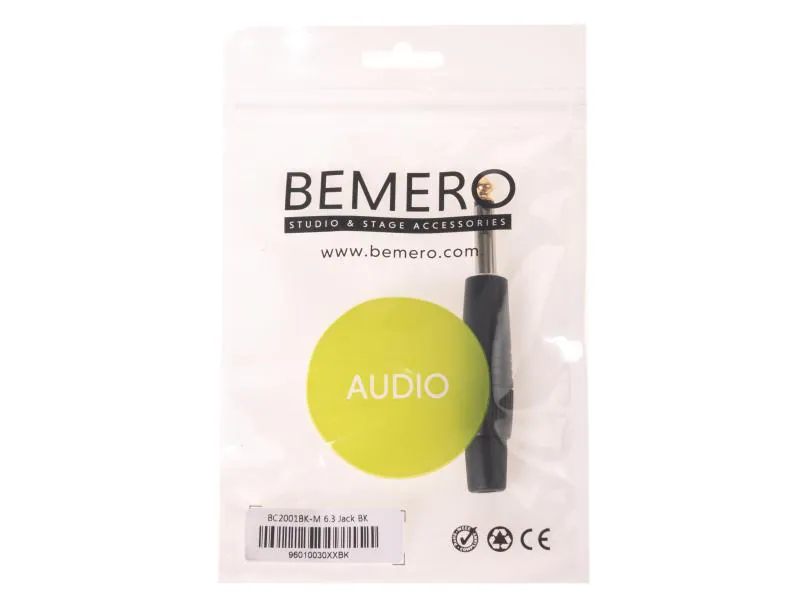 Bemero Stecker BC2001BK-M 6.3 mm Mono Klinkenstecker schwarz, Audio Steckertyp: Klinke 6,3mm, male, Anwendungsbereich: Installation, Live/Bühne, Studio