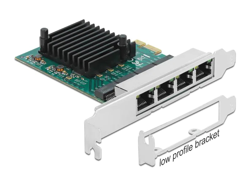 Delock Netzwerkkarte 4x 1Gbps, RTL8111 PCI-Express x1, Schnittstellen: RJ-45 (Ethernet), Schnittstellengeschwindigkeit: 10/100/1000 Mbit/s, Formfaktor: Low-Profile, Full-Height, Anwendungsbereich: Home, Small/Medium Business, Anschlussart: PCI-Express x1