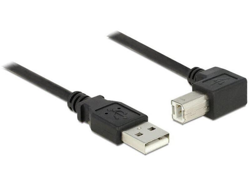 DeLock USB2.0 Kabel, A - B, 1m, SW, gew., Typ: Anschlusskabel, Steckertyp Seite A: USB-A Stecker, Farbe: Schwarz, Steckertyp Seite B: USB-B Stecker, USB Standard: 2.0, Winkelstecker: Einseitig gewinkelt, Länge: 1 m, Besondere Eigenschaften: Keine