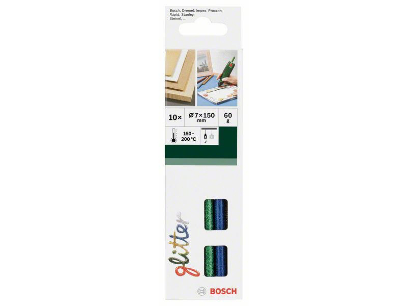 Bosch Klebesticks Glitzer, Kompatibel zu: GluePen, Zubehörtyp: Klebesticks, Verpackungseinheit: 10 Stück, Ø 7mm, 150mm lang, 60g