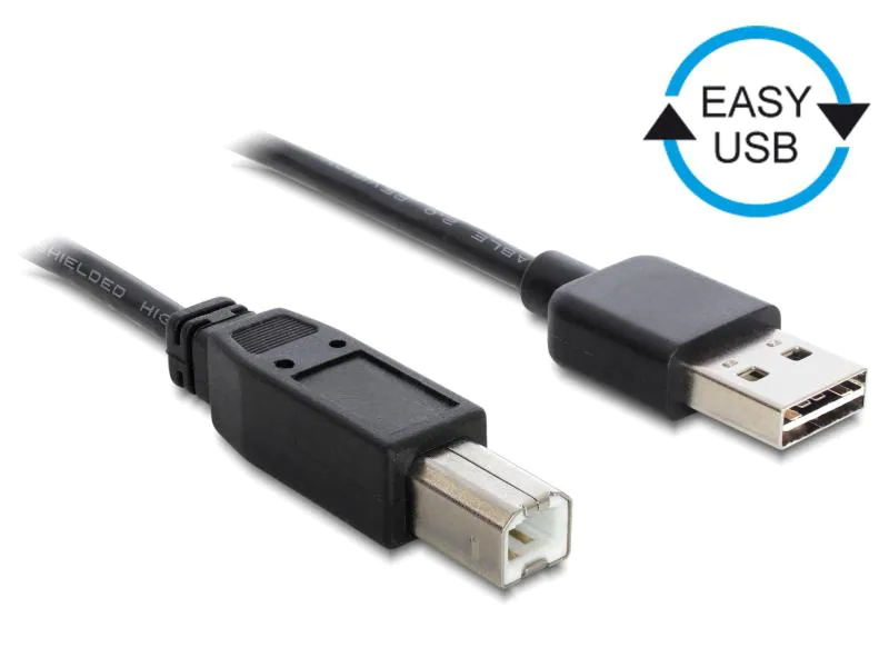 DeLock USB2.0 Easy Kabel, A-B, 50cm, Schwarz, Typ: Anschlusskabel, Steckertyp Seite A: USB-A Stecker, Farbe: Schwarz, Steckertyp Seite B: USB-B Stecker, USB Standard: 2.0, Winkelstecker: Einseitig gewinkelt, Länge: 0.5 m, Besondere Eigenschaften: USB-A b