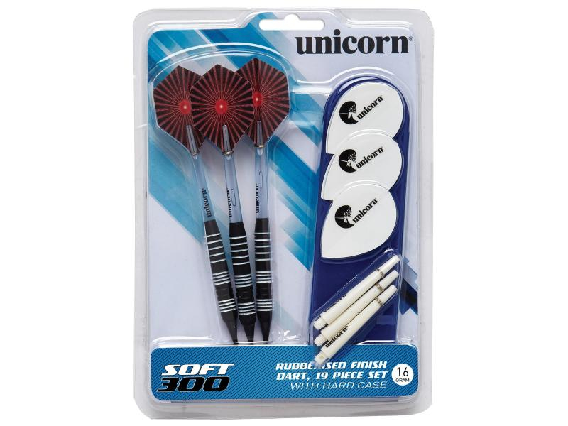Unicorn Dartpfeile Soft Tip E300 18G, Dart Art: Soft Dart, Verpackungseinheit: 3 Stück, Gewicht: 18 g, Inkl. 3x Reserve-Shaft + Stiel