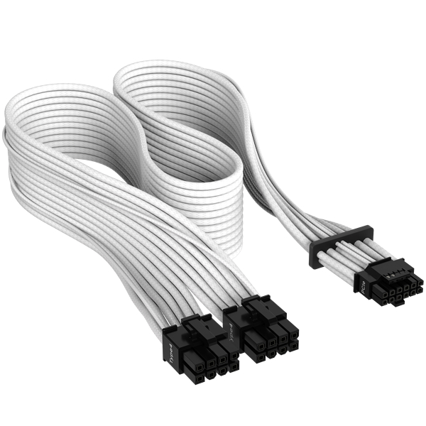 Premium Individually Sleeved 12+4pin PCIe Gen 5 12VHPWR 600W cable, Type 4, WHITE
