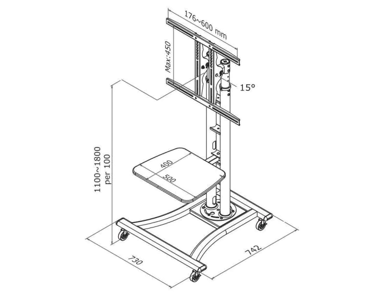 PLASMA-M1800E 27-60" NewStar Mobile Flatscreen Floor Stand - (height: 80-180 cm) Silver