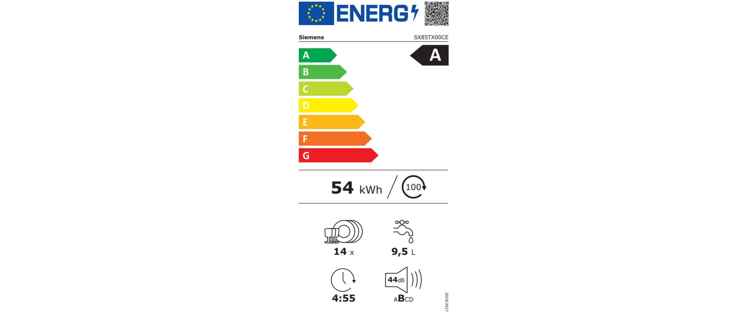 Siemens Einbaugeschirrspüler SX85TX00CE Vollintegriert, Energieeffizienzklasse EnEV 2020: A, Energieeffizienzklasse: Keine, Einbaunormen: Keine, Einbaumodell: Ja, Geräuschentwicklung in Betrieb: 44 dBA, Breite: 59.8 cm