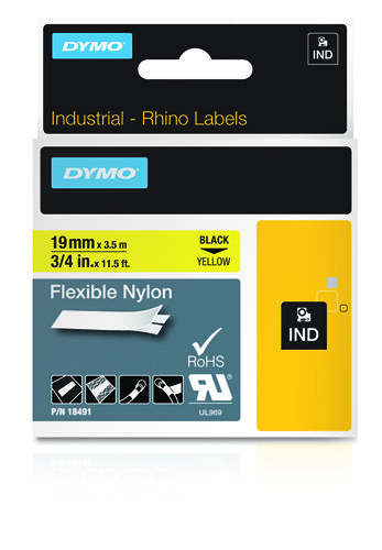 DYMO RHINO Nylon-Schriftband schwarz/gelb, 19 mm x 3,5 m