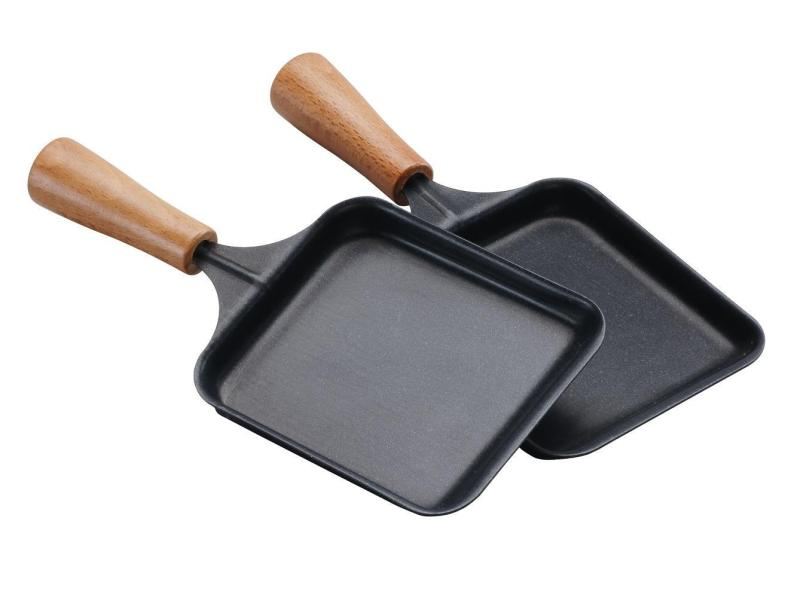 TTM Raclette-Pfännchen mit Holzgriff, 2 Stück, Farbe: Braun, Schwarz, Verpackungseinheit: 2 Stück