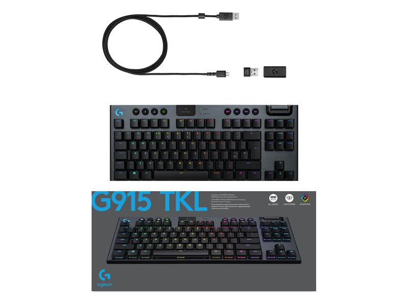 G915 TKL Tenkeyless LIGHTSPEED Wireless RGB Mechanical Gaming Keyboard - GL Tactile - CARBON - CH